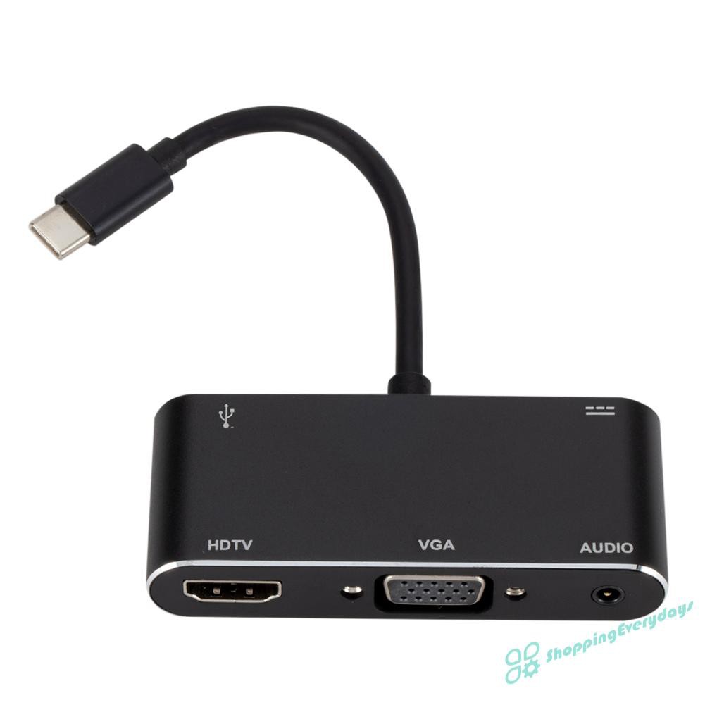 SV Bộ Chuyển Đổi 5 Trong 1 Usb Type-C Hub 4k Hdmi Vga 3.5mm Audio Usb3.0 Pd