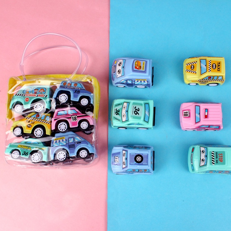 Túi 6 xe các loại chạy dây cót dễ thương đồ chơi trẻ em