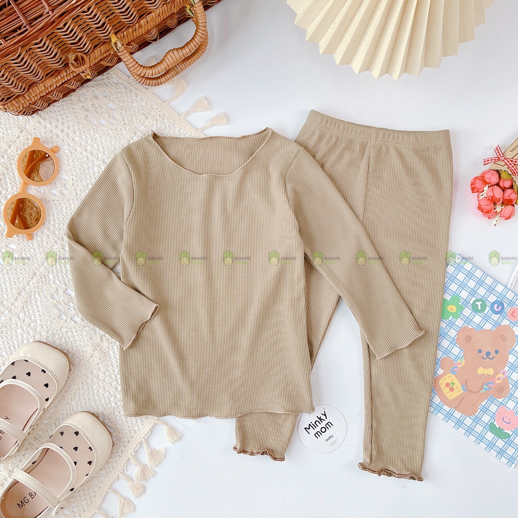 Bộ Thun Gân Bé Gái Minky Mom Vải Thun Gân Bèo Nhún Ngực, Đồ Bộ Cho Bé Mặc Nhà Thu Đông MKMTD2216