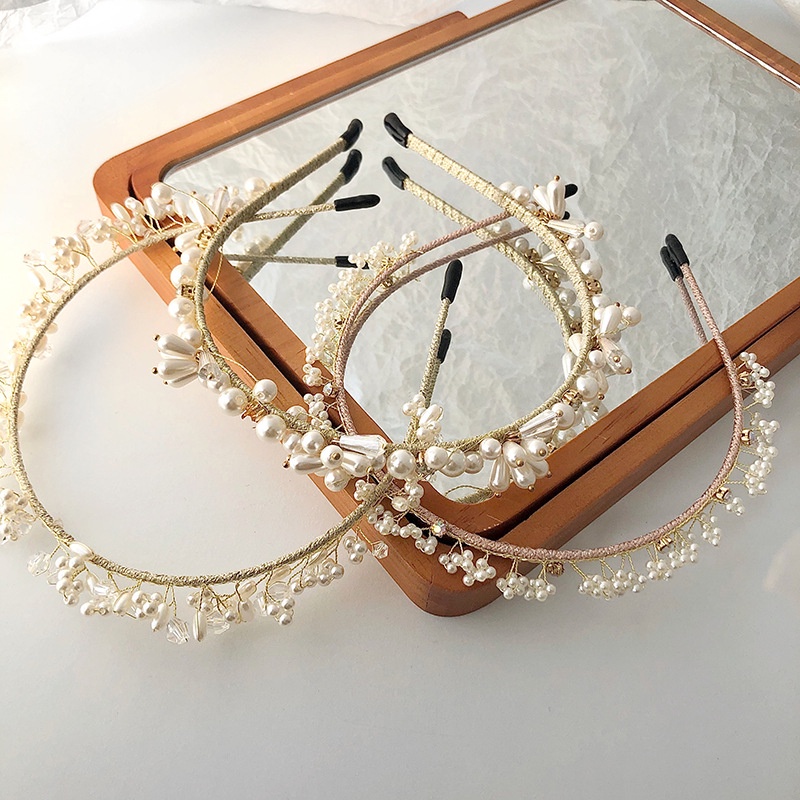 Băng Đô Cài Tóc Hình Hoa Đính Ngọc Trai Nhân Tạo Thời Trang Cho Cô Dâu