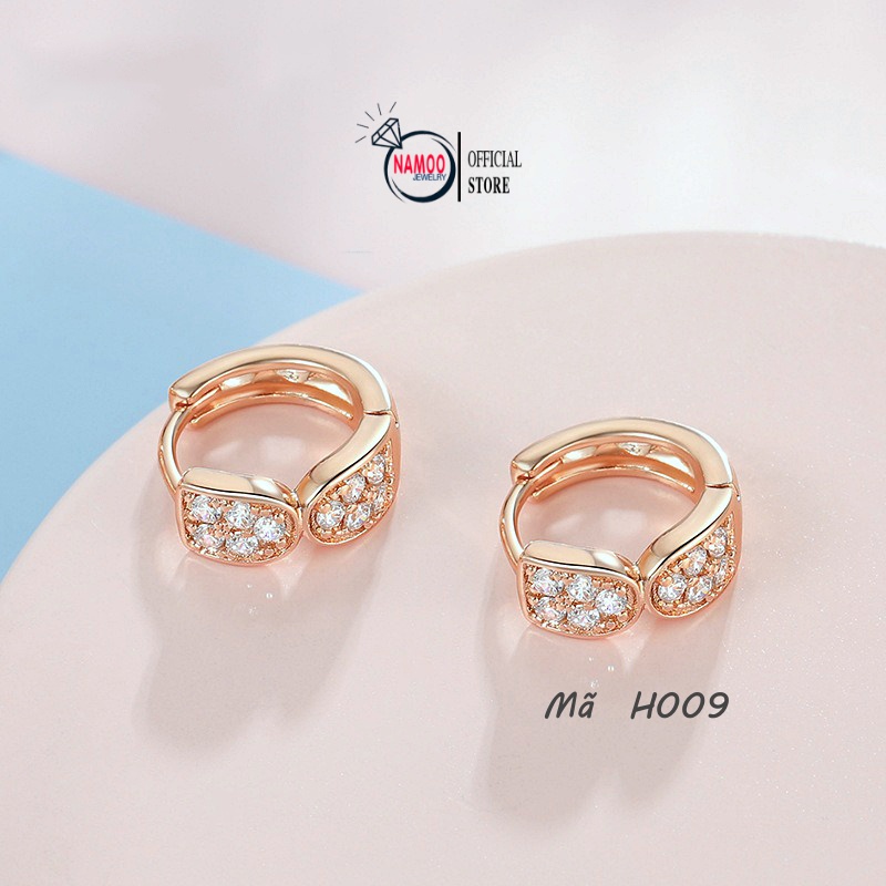 Khuyên Tai Nữ H009 Bền Màu Bảo Hành 6 Tháng Màu Vàng, Tây Đính Đá Khóa Tròn Sát Tai