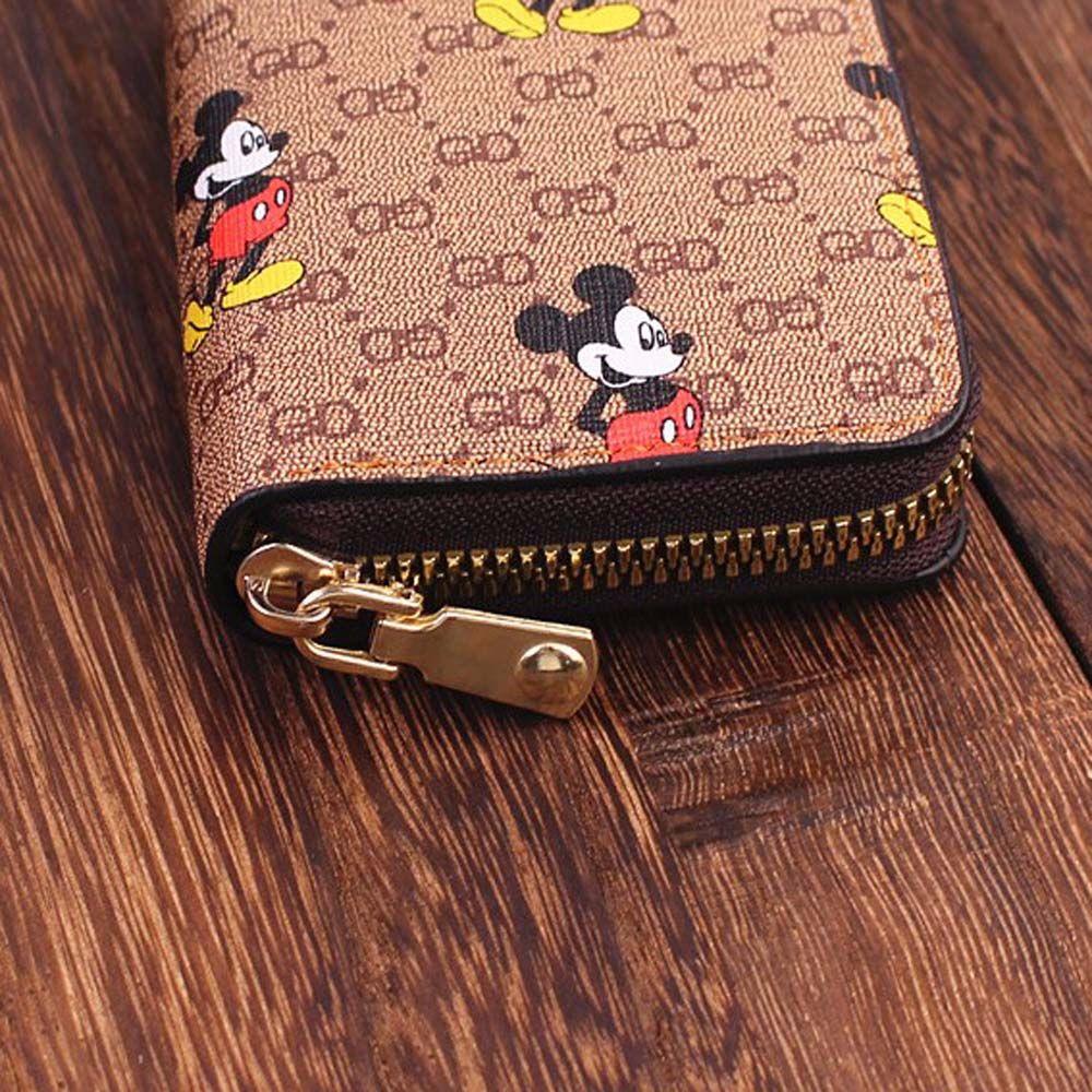 Ví Da PU Đựng Thẻ / Tiền Xu Dáng Ngắn In Hình Chuột Mickey Kiểu Vintage Cho Nữ Giá Đỡ