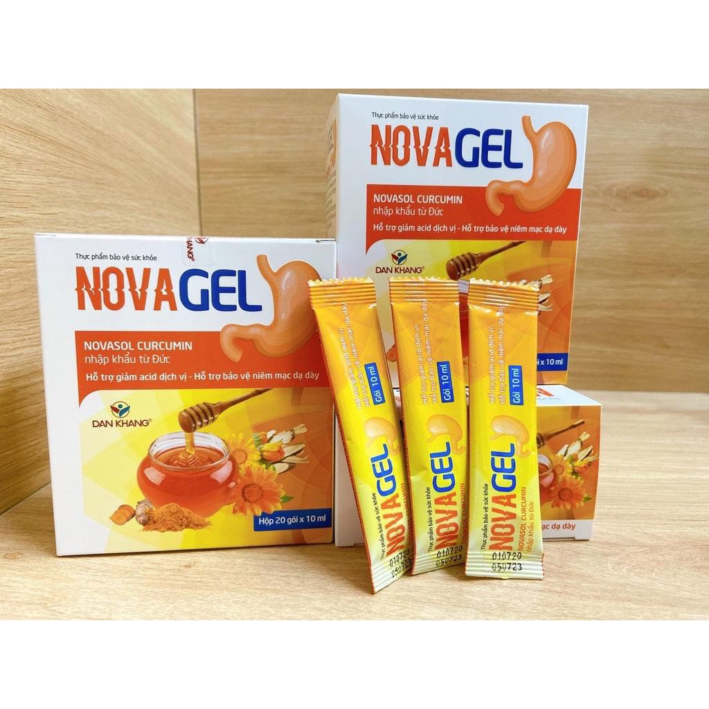 Sản Phẩm Novagel Novasol Curcumin hỗ trợ giảm acid dịch vị và bảo vệ niêm mạc dạ dày, hộp 20 gói