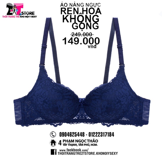 Áo Nâng Ngực Cotton Không Gọng Phối Ren (Xanh Dương)