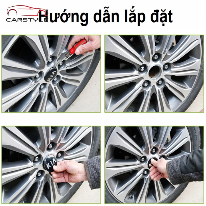 Logo chụp mâm bánh xe ô tô Kia 58mm màu đen và bạc K2 K5