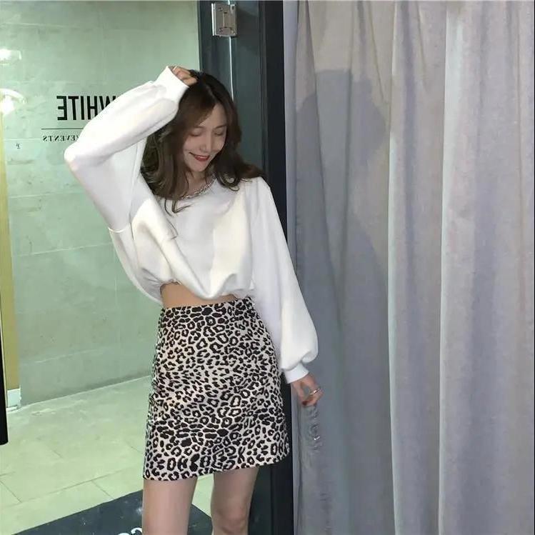 COZOK Set áo thun ngắn tay + chân váy họa tiết da báo thời trang nữ