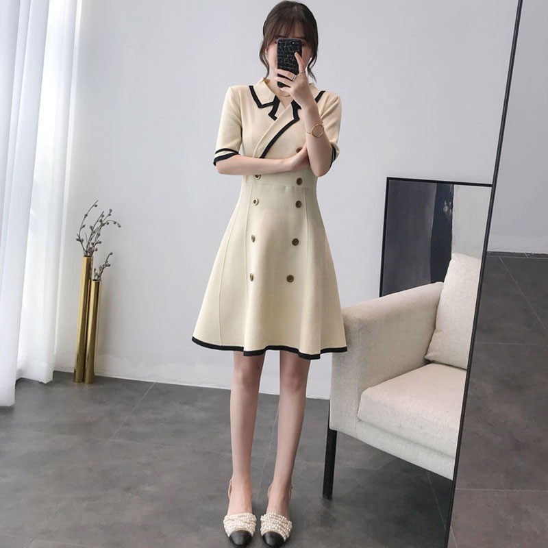 2019 popular summer new Hepburn style retro ice silk knit skirt French style fairy French dress