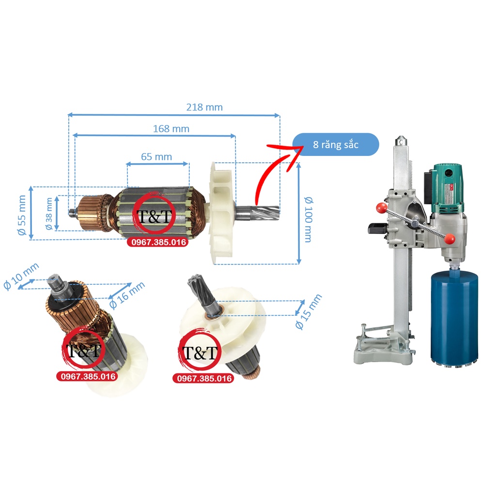 Rotor máy khoan rút lõi bê tông DCA AZZ02-200S ( Z1Z-FF02-200 ) tặng kèm chối than cao cấp (THAN 44)