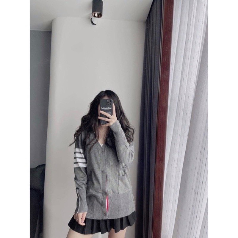 Áo Khoác Cardigan Len Tăm Thom 4 Vạch Ống Tay Xẻ Tà Siêu hót
