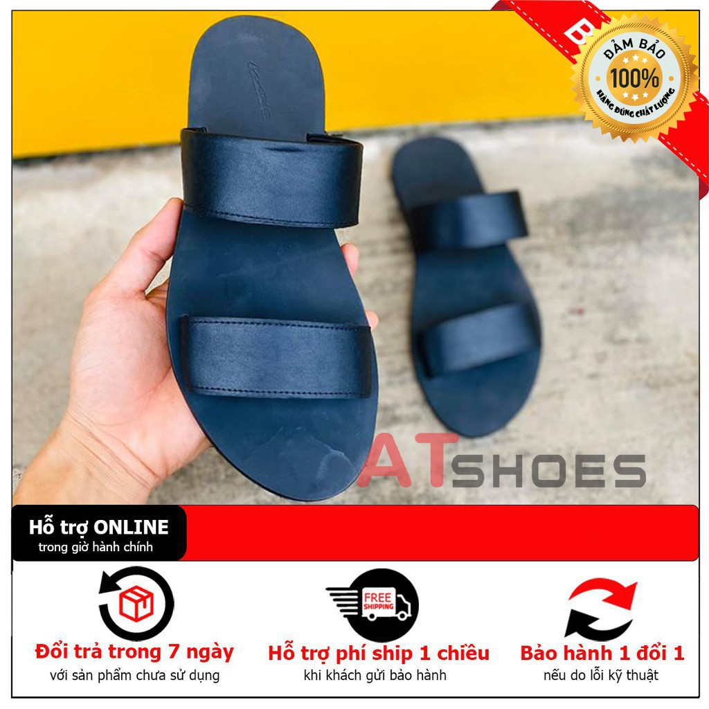 Dép Sandal Nam Atshoes Dép Da Bò Thật Đế Cao Su Chống Trơn Trượt XD2DSG01 (Đen - Nâu)