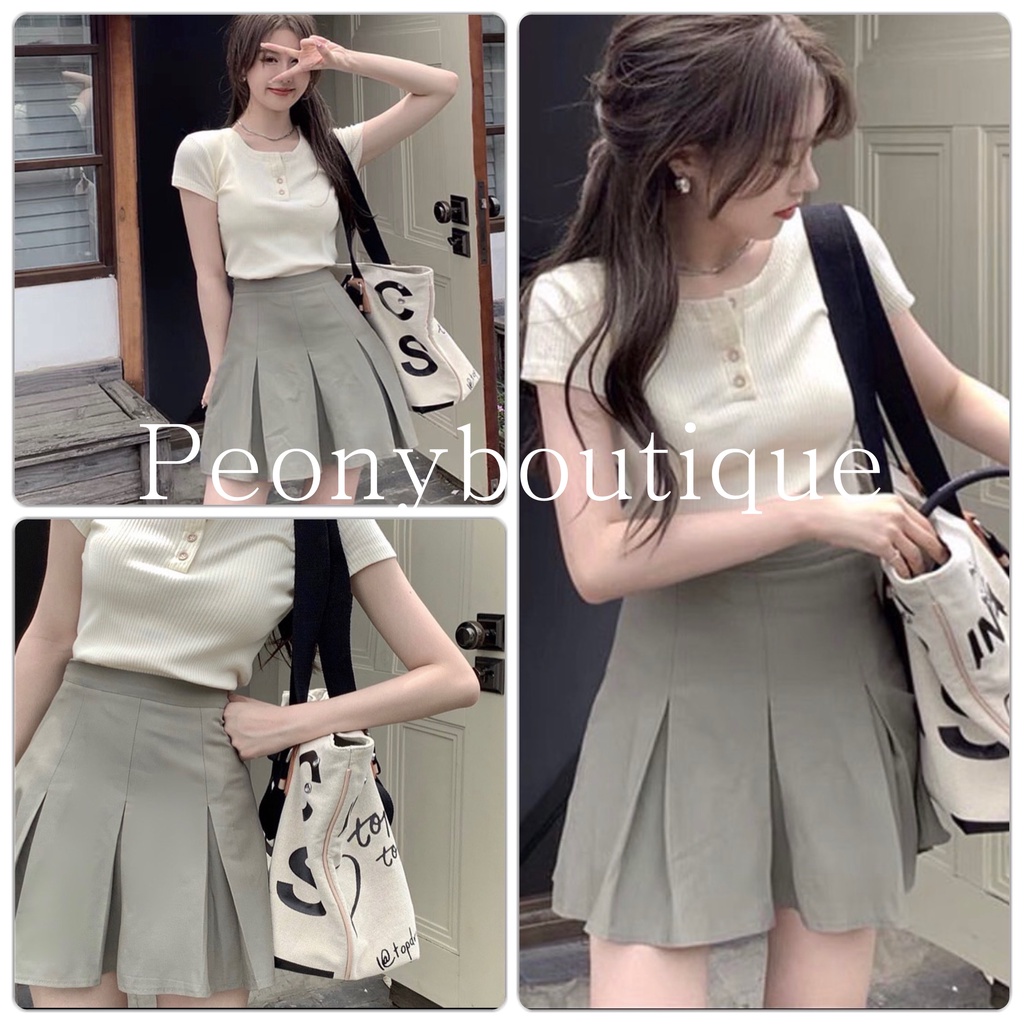 🌸 Bộ đồ croptop cúc dọc, đầm mini xếp ly tenis hàn quốc Ulzzang 🌸