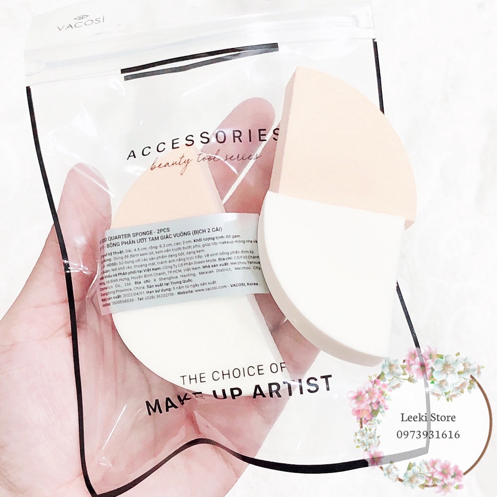 Bông Phấn Ướt Trang Điểm Vacosi Tam Giác Vuông Bịch 2 Cái BP11