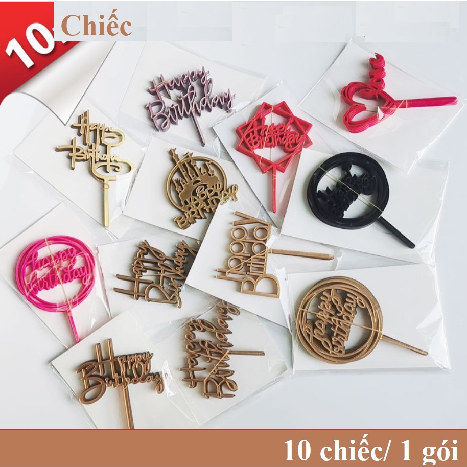 Túi 10 meka trang trí bánh kem, mica cắm bánh sinh nhật
