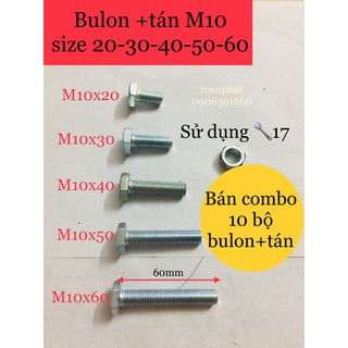10 con bulon +tán  M10| size M10x20/M10x30/M10x40/M10x50/M10x60 mm