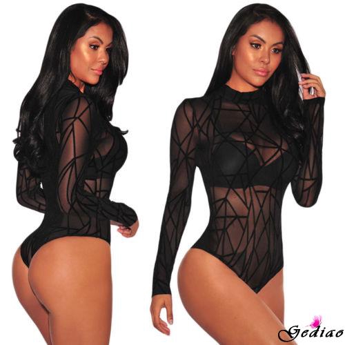 Bộ bodysuit dài tay phối ren cho nữ phong cách gợi cảm quyến rũ