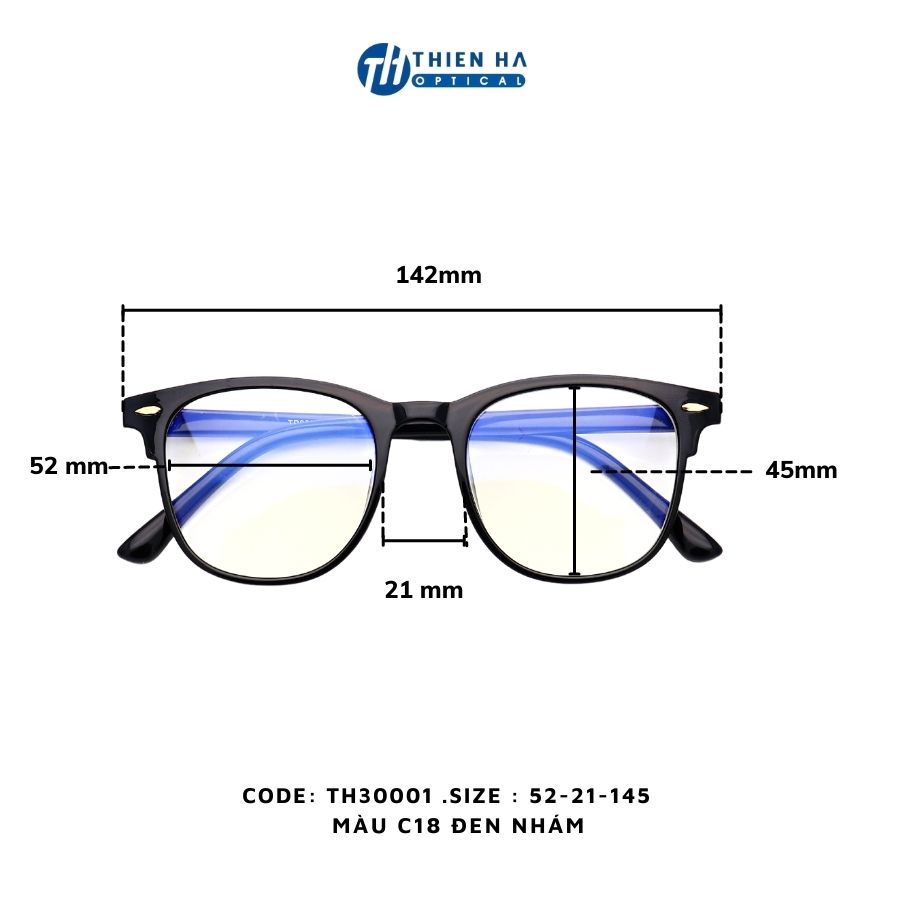 Gọng kính cận clubmaster nam nữ THIÊN HÀ OPTICAL chất liệu nhựa Tr90 dẻo nhẹ dễ đeo dáng trẻ trung nhiều màu TH30001