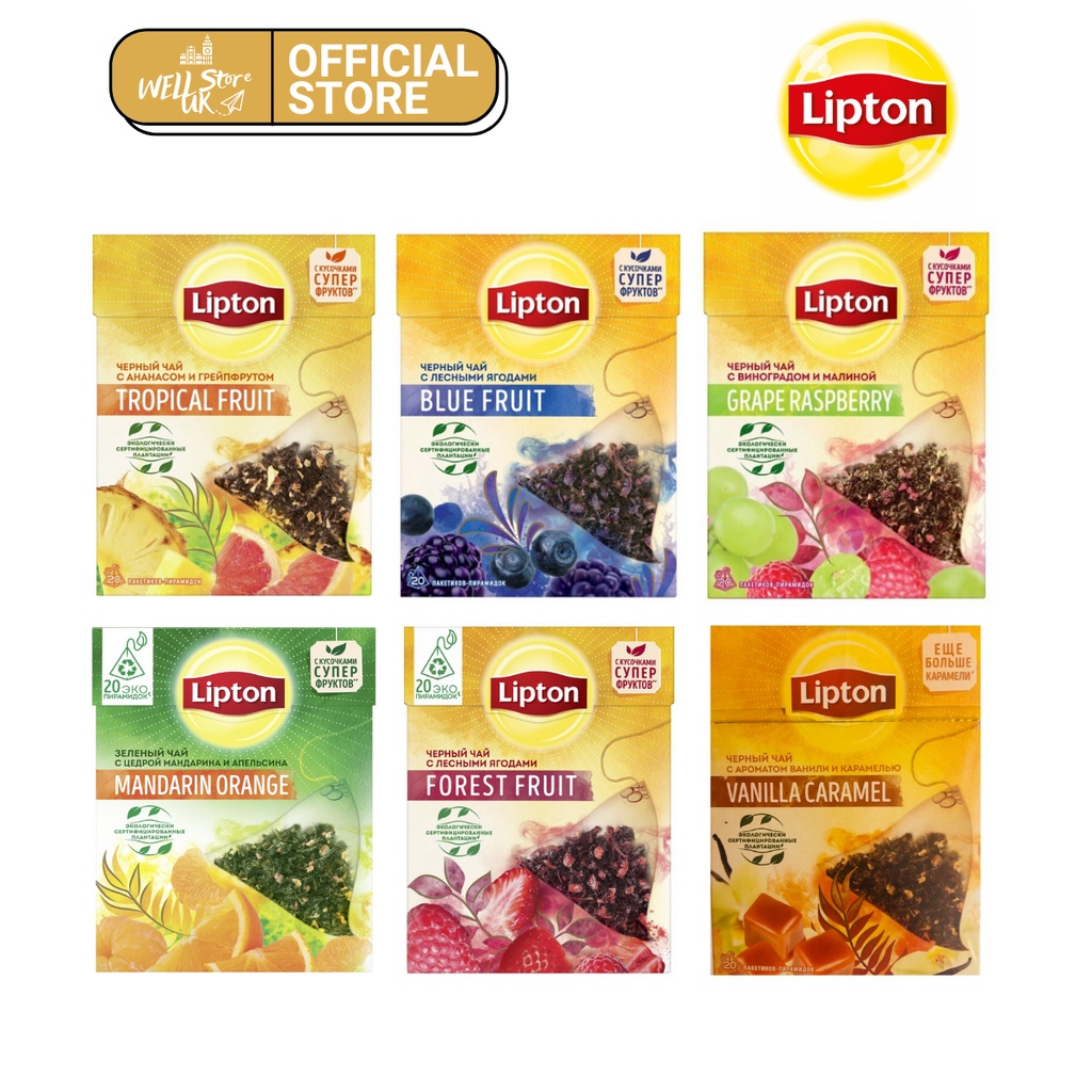 Bộ sưu tập trà đen túi lọc tam giác lipton Nga 6 hương vị hộp 20 gói