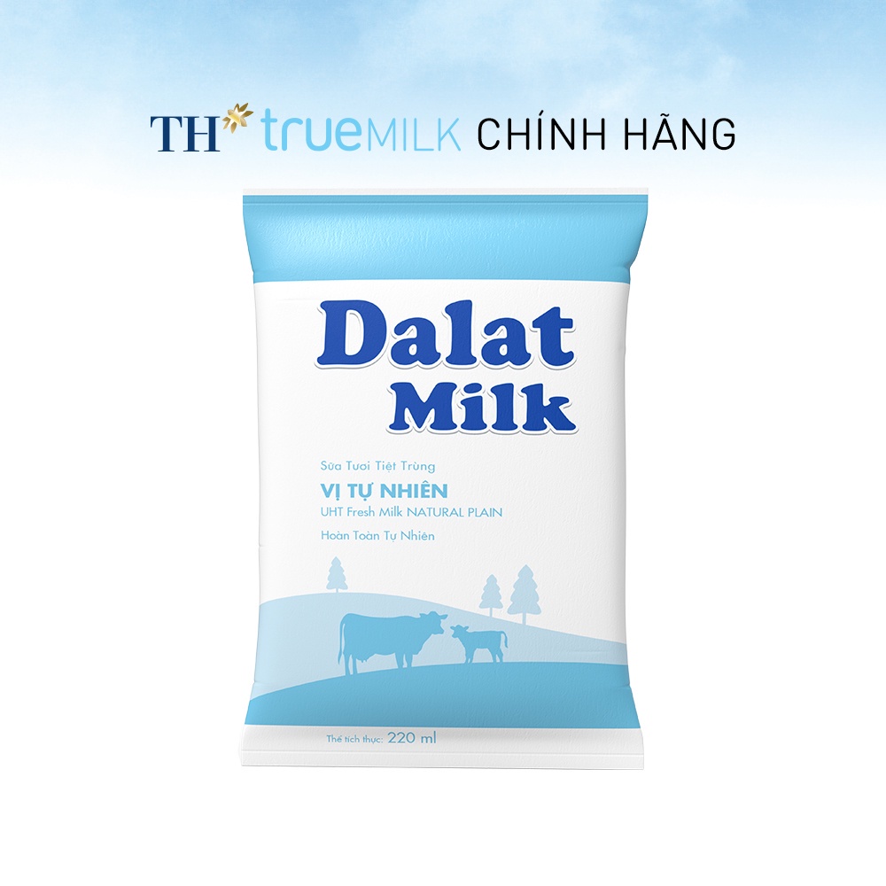 [HSD T7-2022] Thùng 48 Bịch Sữa tươi tiệt trùng Không Đường Dalat Milk 220ml