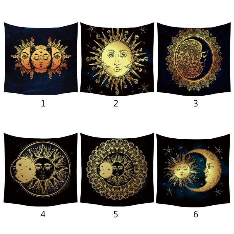 Tấm vải treo tường trang trí phòng ngủ hình bài tarot mặt trời và mặt trăng
