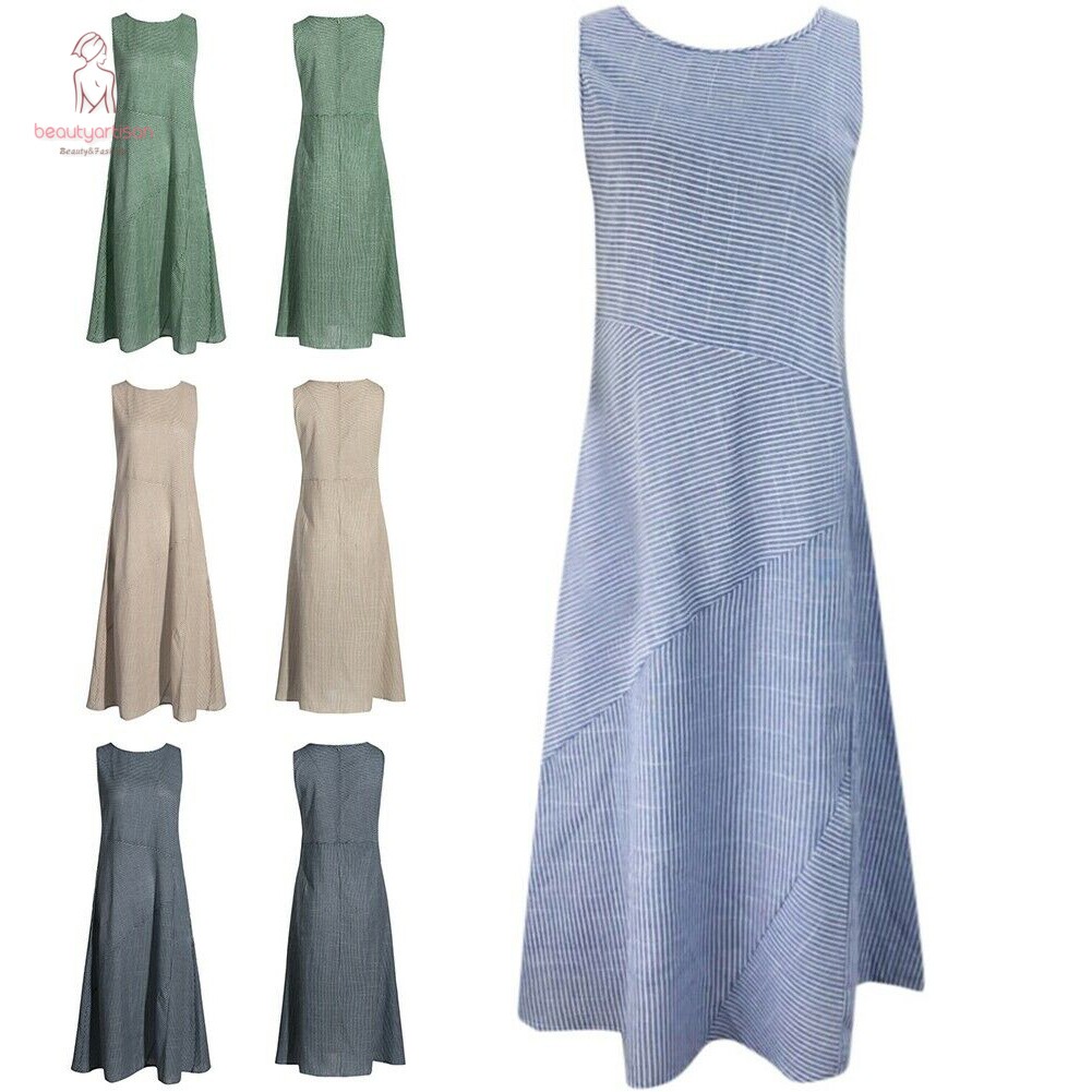 Đầm Maxi Sát Nách Chất Cotton Hoạ Tiết Kẻ Sọc Cho Phái Nữ | BigBuy360 - bigbuy360.vn