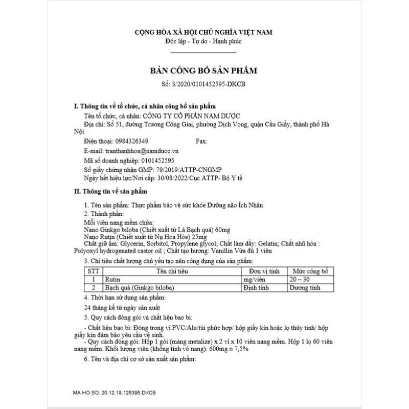 ✅[Chính hãng Mua 6 Tặng 1] DƯỠNG NÃO ÍCH NHÂN với công nghệ nano tiên tiến tăng cường tuần hoàn não, sức bền thành mạch