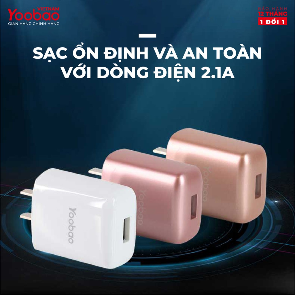 Củ sạc cổng USB Yoobao Y-721 Sạc nhanh 2.1A Chân dẹt kiểu EU  - Hãng chính thức - Bảo hành 12 tháng 1 đổi 1