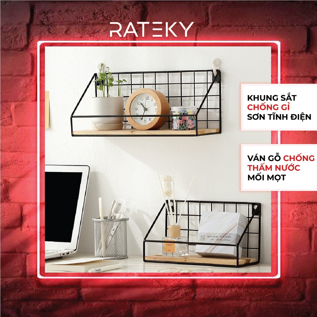 Kệ Sắt Đáy Gỗ Treo Tường Để Đồ Đa Năng, Trang Trí Nhà Cửa ( Tặng Kèm Đinh ) KS01