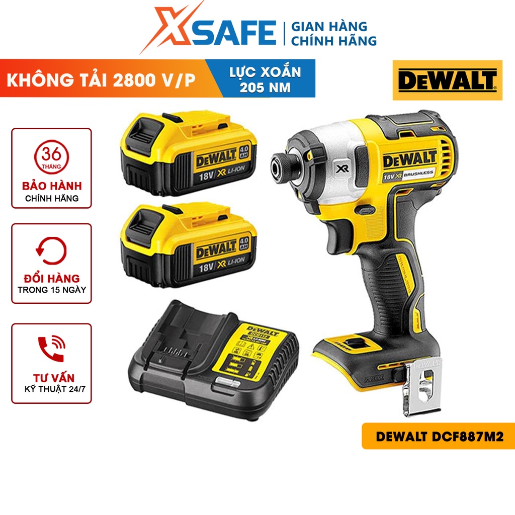 Máy vặn vít cầm tay DEWALT DCF887M2 Tặng kèm 1 sạc, 2 pin 4A.h, 1 vali. Bảo hành 3 năm. Máy dùng pin 18V