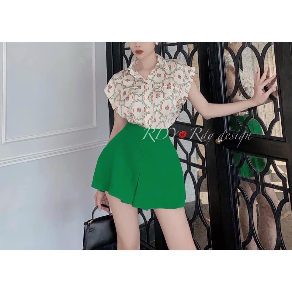 Áo guci+ váy xanh lá