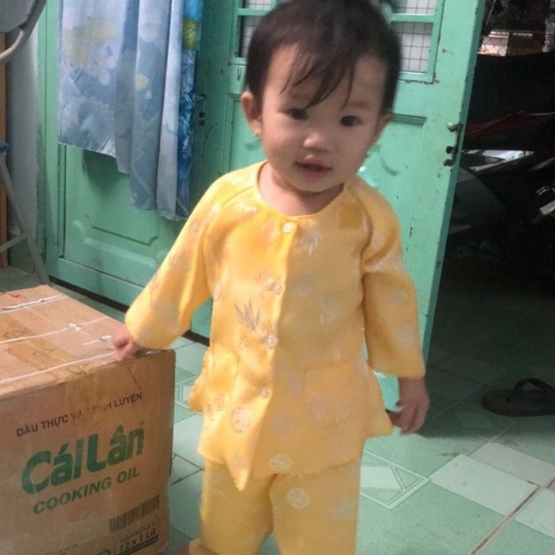 Bộ Bà Ba Cho Bé Gái Vải Gấm Lá Tre Phước Thịnh