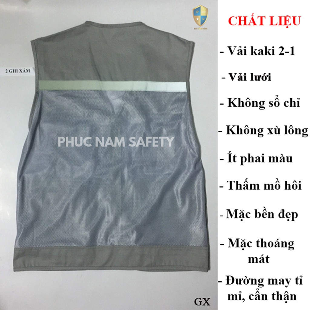 Áo bảo ghi lê phản quang màu ghi xám (ánh tím) , áo ghi lê, đồng phục kỹ sư, BHLĐ Phúc Nam