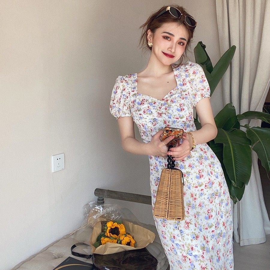 Đầm Nữ Cổ Chữ V In Hoa Thời Trang Thanh Lịch