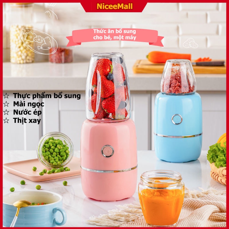 Máy xay thức ăn cho bé đa năng với 3 cốc xay thủy tinh chất lượng tốt và 3 lưỡi xay thịt, đậu dung tích 0,3 lít