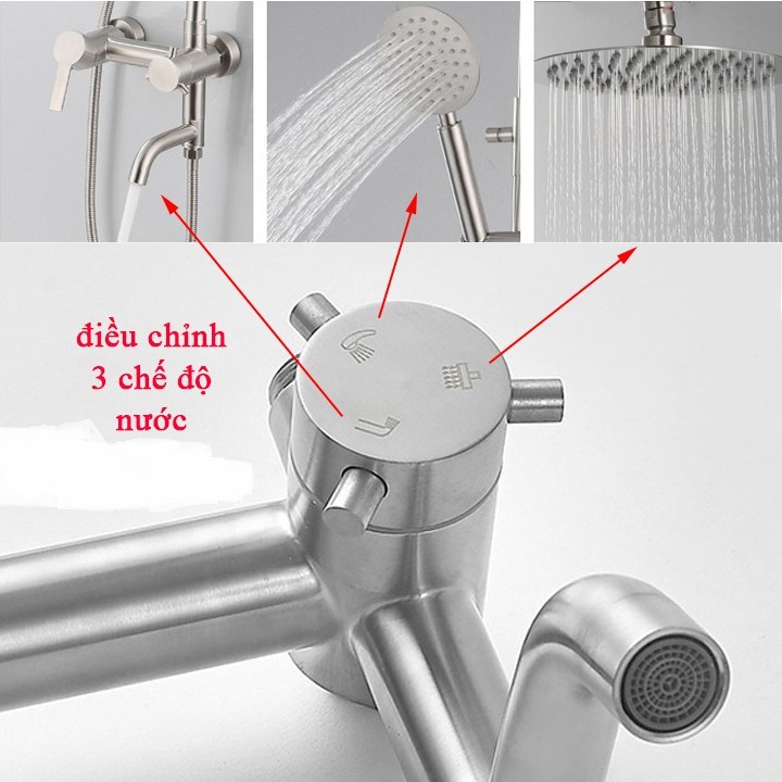 Bộ Sen cây tắm đứng NÓNG LẠNH INOX 304 (Kiểu tròn) HÀNG ĐÚC cao cấp - Lõi chia nước lớn chảy mạnh