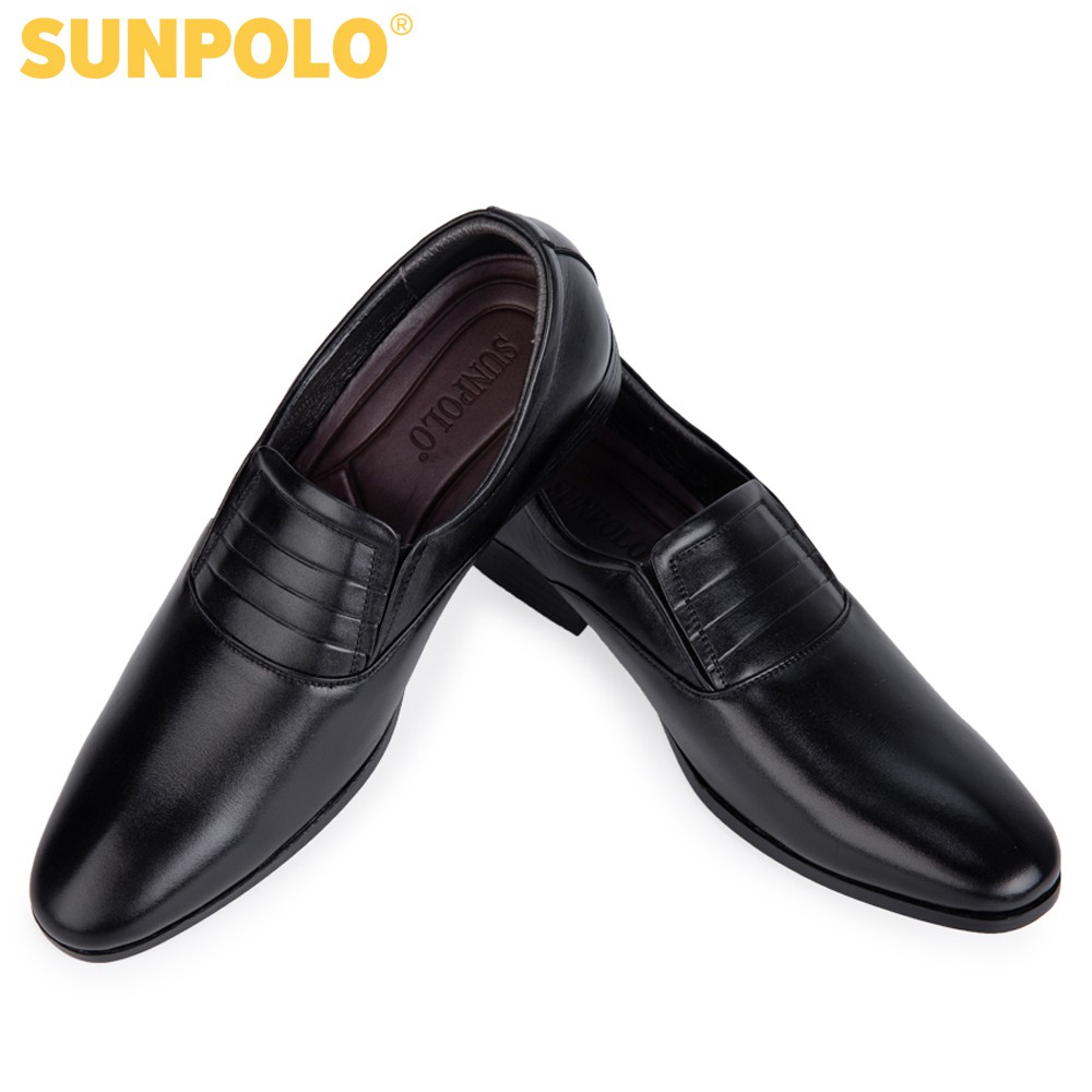 Giày tây nam Da bò cao cấp SUNPOLO giày công sở,đi làm văn phòng, đi tiệc Màu Đen - đế cao 3cm - SPH342