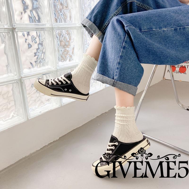 Đôi vớ cotton phối ren màu nâu thời trang thu đông dành cho nữ