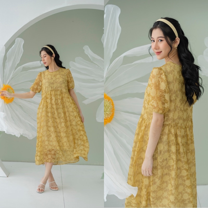 Đầm Hoa Dập Nhăn Dáng Babydoll Phong Cách Hàn Quốc Nhẹ Nhàng Nữ Tính Có Sẵn 3 Gam Màu HOT Năm Nay