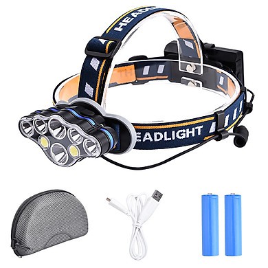 Đèn Pin Đội Đầu Đeo Trán 8 Bóng T6 Siêu Sáng Kèm Pin Sạc