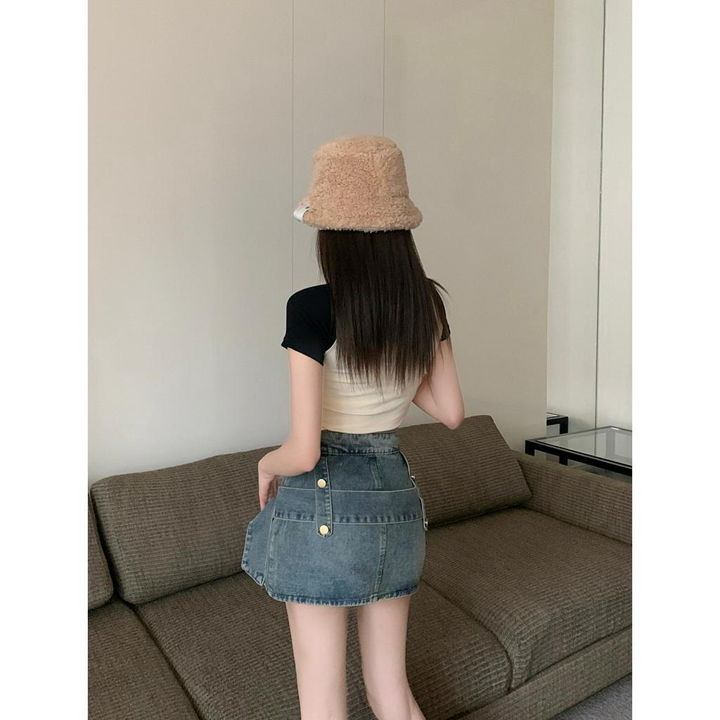 Chân váy jean Mini Lưng Cao Phong Cách Mỹ Cổ Điển Thời Trang Mùa Hè Hàng Mới Dành Cho Bạn Nữ