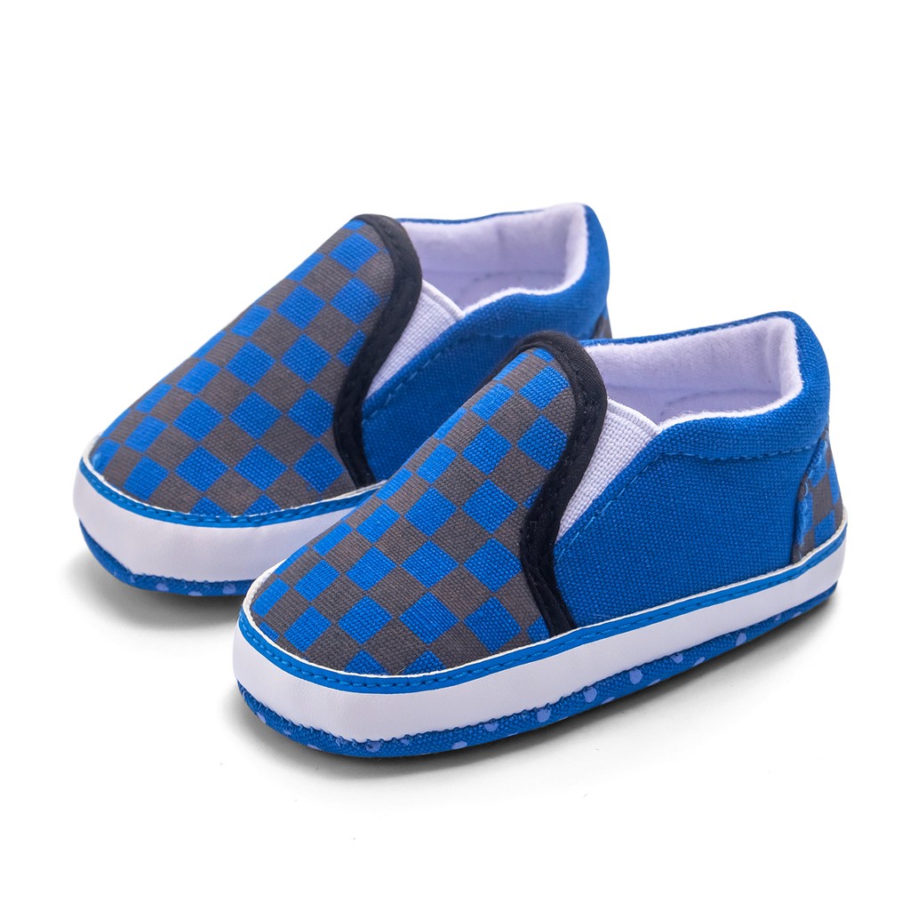 Giày thể thao cotton đế mềm họa tiết kẻ sọc cổ điển dành cho bé trai và bé gái sơ sinh
