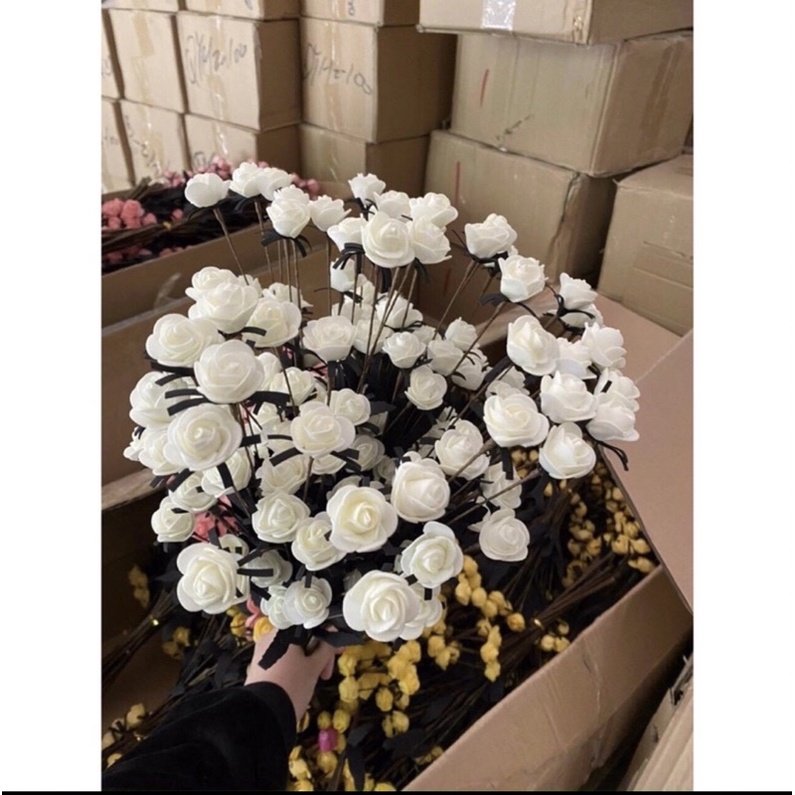 Hồng mini dạng bụi hoa giả,hoa giấy,cành 15 bông hoa nhí