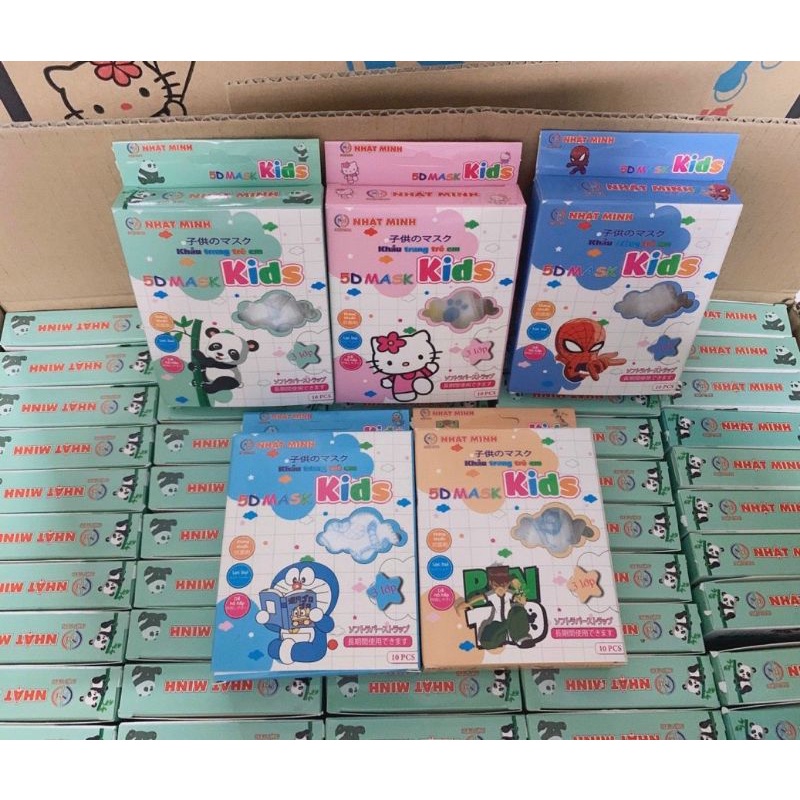 Khẩu Trang 5D Kids Nhật Minh Dày Dặn Hộp 10 cái dành cho bé từ 1-5 Tuổi