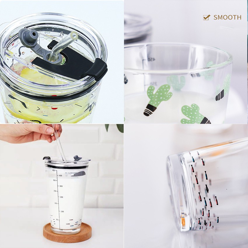 Ly Cốc Thủy Tinh Uống Trà Sữa Có Nắp TI0353 Không Kèm Ống Hút | BigBuy360 - bigbuy360.vn