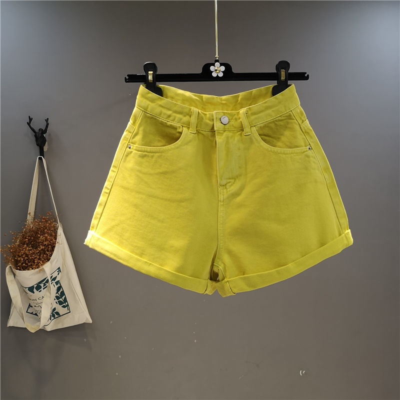 Quần Short Jeans Lưng Cao Ống Rộng Màu Sắc Kẹo Ngọt Thời Trang Cho Nữ