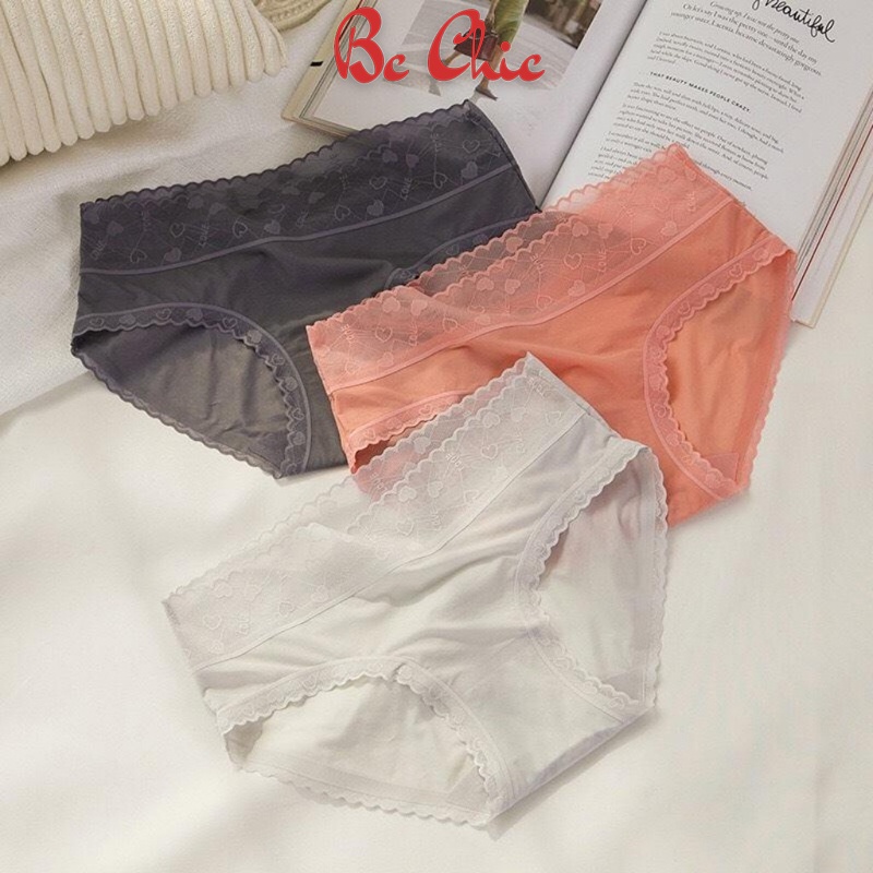 Quần lót nữ lụa băng - quần chip nữ tàng hình cạp ren họa tiết tim - có bigsize - mã Q1013 BC_CHIC LINGERIE