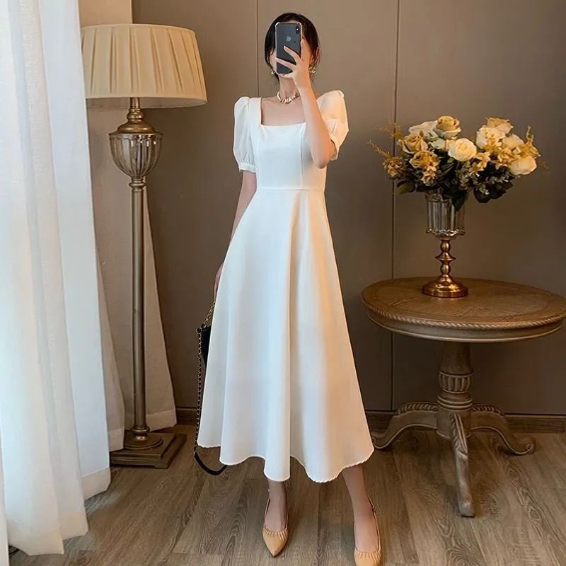 Đầm Dự Tiệc Dáng Dài Màu Sắc Đơn Giản Phong Cách Retro Pháp