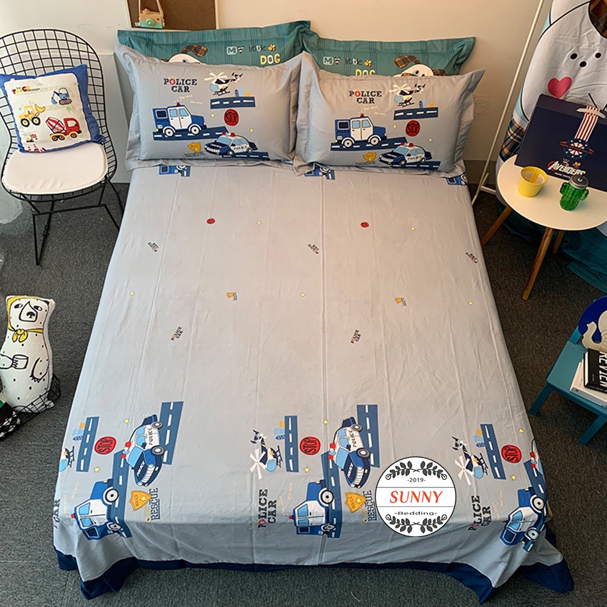 Bộ Chăn Ga Gối Cotton Disney Mẫu Xe Cảnh Sát Dày Dặn Mềm Mịn Thấm Hút Tốt Hình Ảnh 3D Sinh Động Cho Đệm 1M2 M4 M6 M8 2M