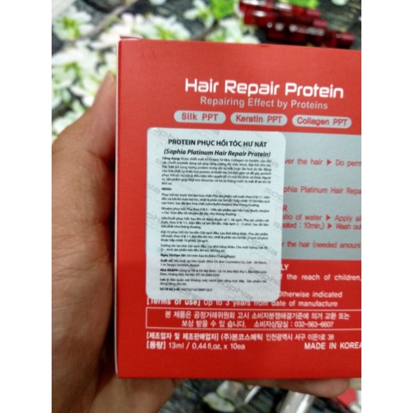 Protein SOPHIA Platinum Hair Repair Protein ống 13ml phục hồi tóc nát khô sơ và  hư tổn