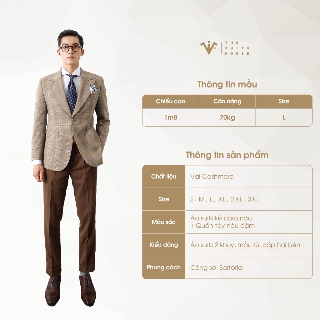 Bộ vest nam nâu kẻ ô 2K túi đắp, suits sartorial chất cashmere The Suits House