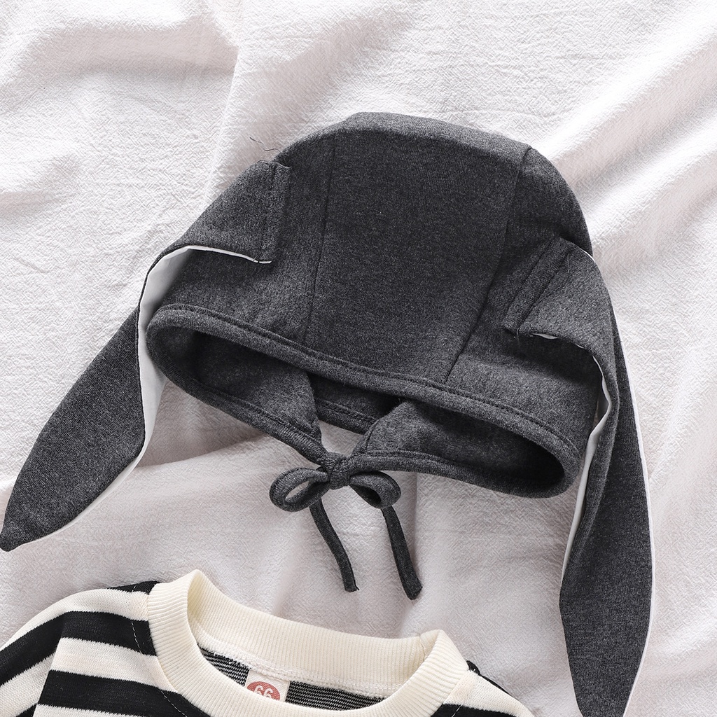 Bộ Áo liền quần Kẻ Sọc + Mũ Tai Thỏ Dễ Thương Cho Trẻ Sơ Sinh